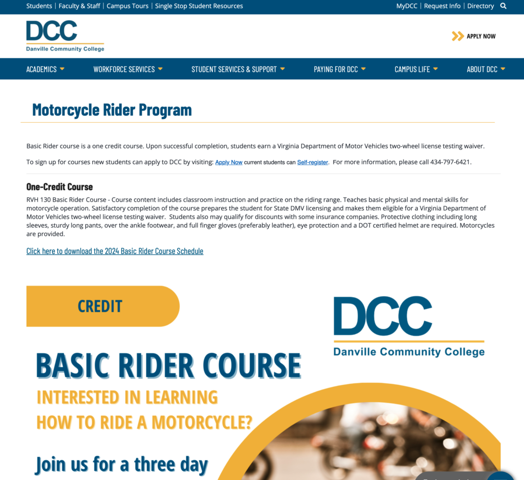 Danville Community College - Motorcycle Rider Program